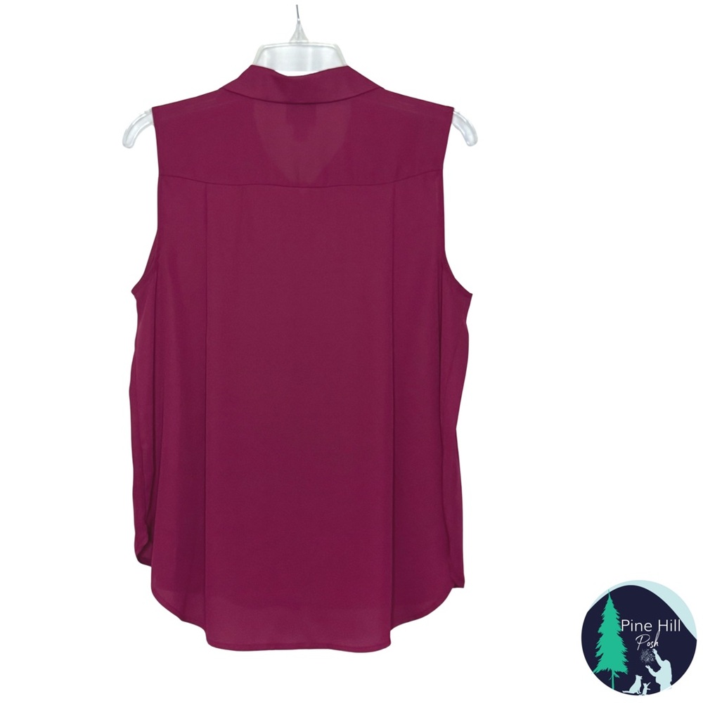 Worthington Sleeveless Blouse PM Relaxed Button-up Berry Pink Red Chiffon Sheer - Picture 2 of 6
